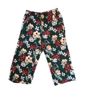 LOFT Wide Leg Crop Pant Petite Size MP Floral Botanical Pull On Pockets